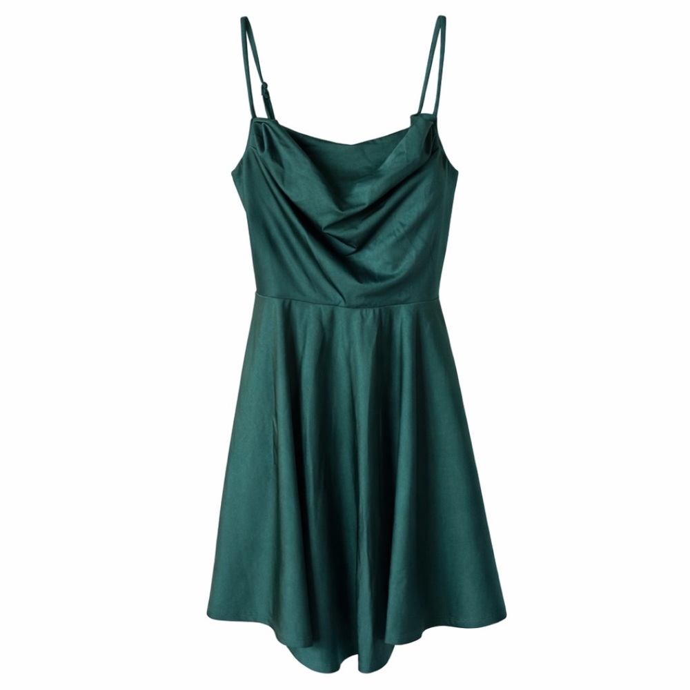 CITY STUDIO Green Mini Dress 3 Cowl Neck Dark Emerald Green Sleeveless Fit Flare